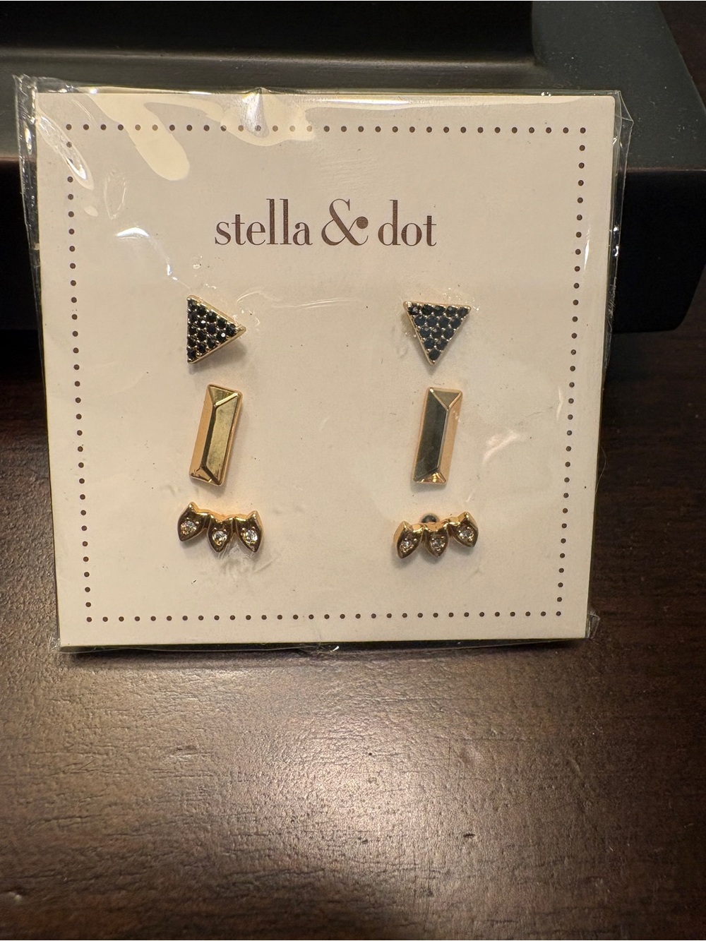 Stella & Dot Gold and Black Trio Stud Earring Set - New